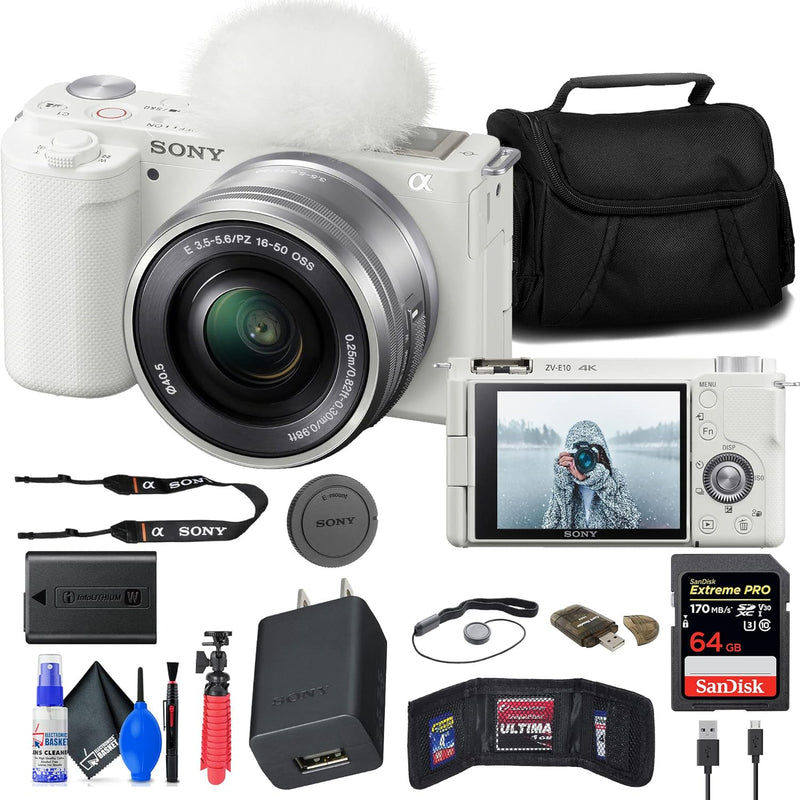 Sony ILCZV-E10L/W ZV-E10 White Mirrorless Vlogging Camera Kit — main product image