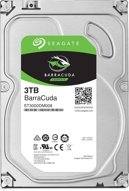 Seagate ST3000DM008 BarraCuda 3TB HDD - Internal, 7200 RPM