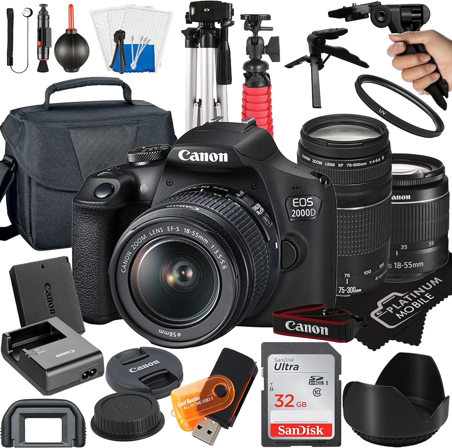 Canon 2000D Rebel T7 DSLR Camera Bundle (Renewed)
