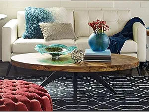 Misc Oval Modern Rustic Coffee Table - Black Brown Wood