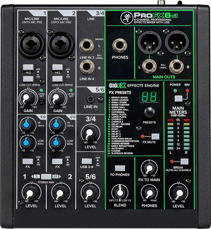 Gravity PROFX6V3+XLR Mackie 6-Channel Mixer XLR Cables Bundle