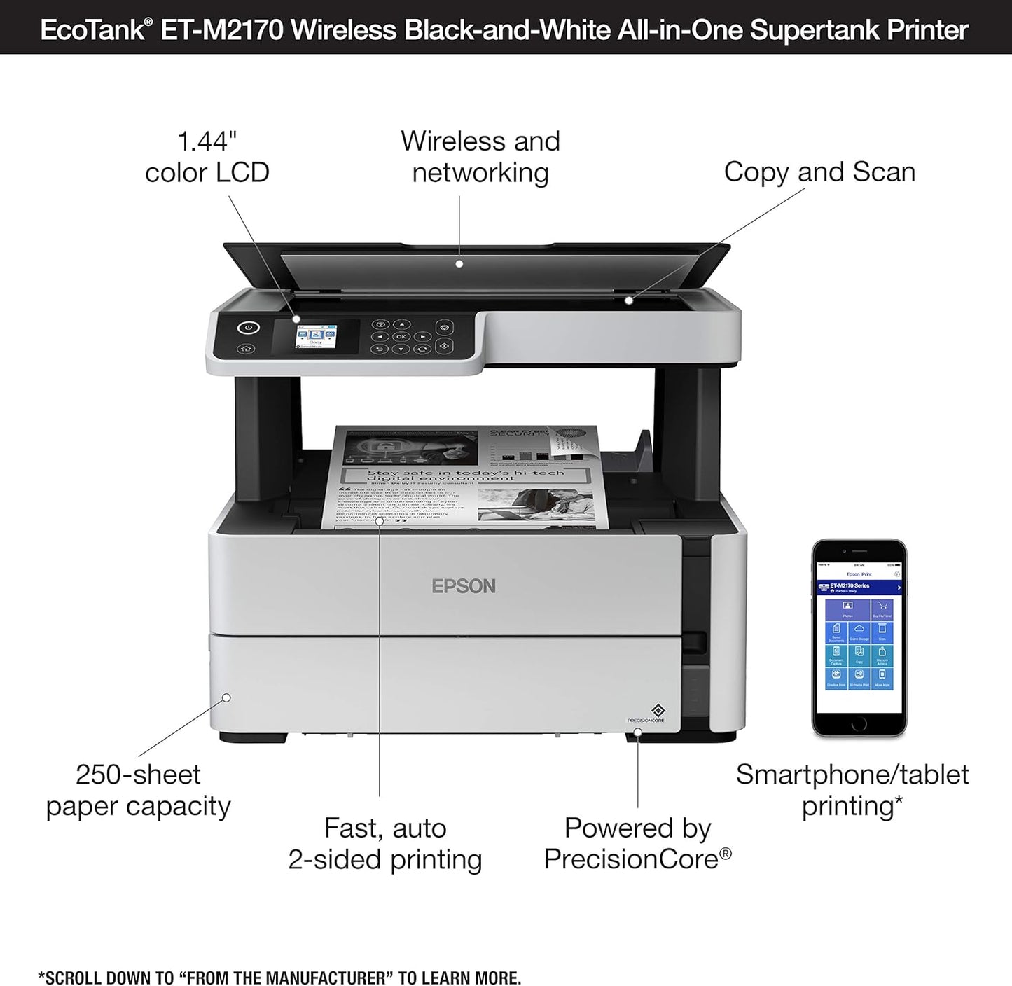 Epson ET-M2170 EcoTank Wireless Monochrome Printer
