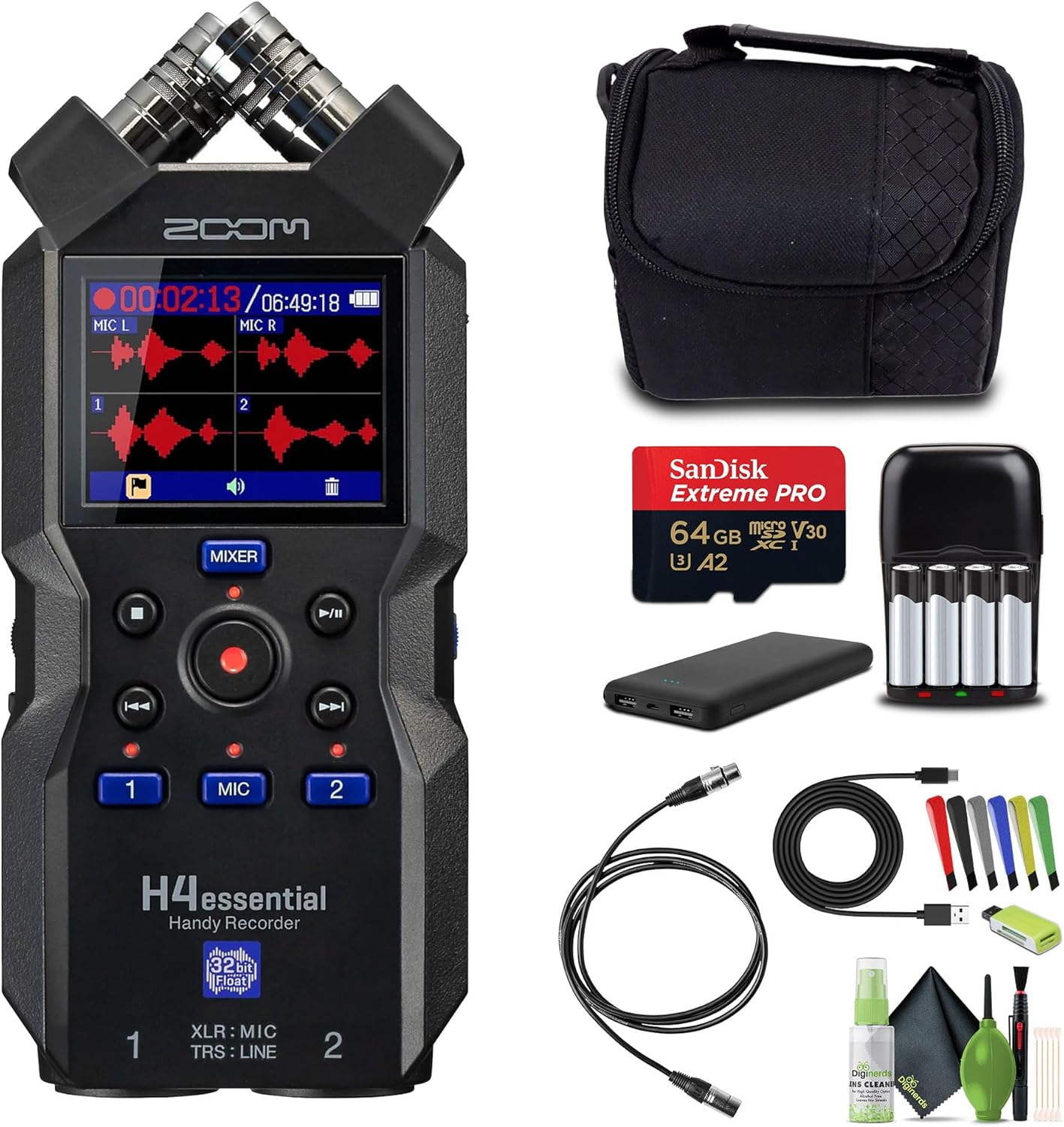 Zoom H4essential 4-Track 32-Bit Float Portable Recorder Bundle