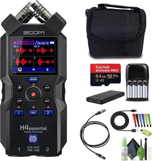 Zoom H4essential 4-Track 32-Bit Float Portable Recorder Bundle