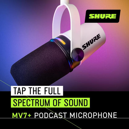 Shure MV7+-W Microphone, Podcast Dynamic USB/XLR, White