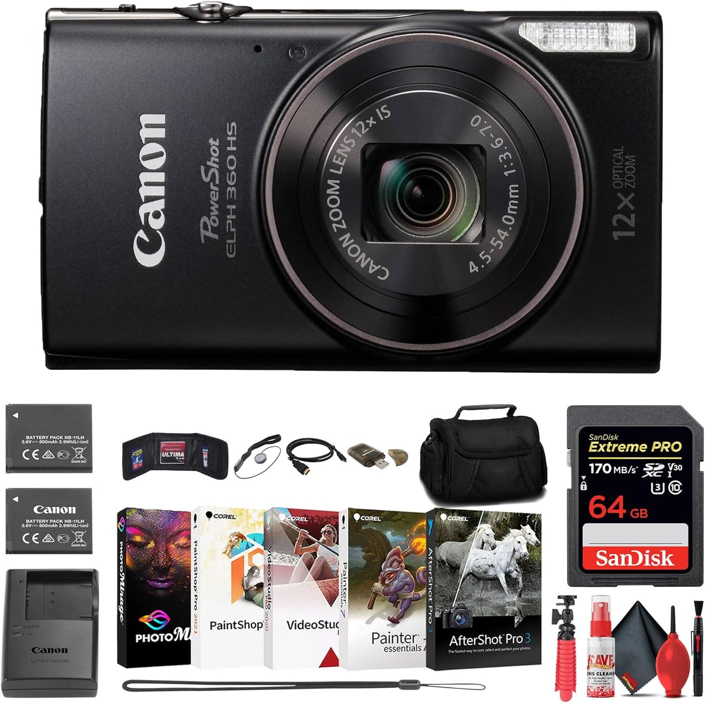 Canon 1075C001 PowerShot ELPH 360 HS Camera Bundle Renewed