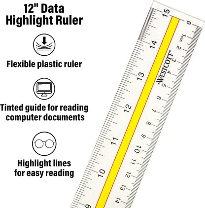 Westcott Acrylic Data Highlight Reading Ruler 15-inch