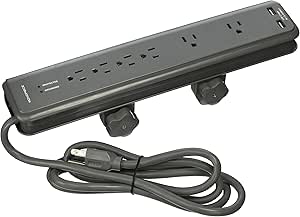 Monoprice 110999 6-Outlet Desk Mount Surge Protector USB Charger — main product image
