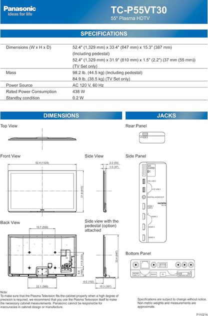 Panasonic TC-P55VT30 55-inch 3D Plasma HDTV