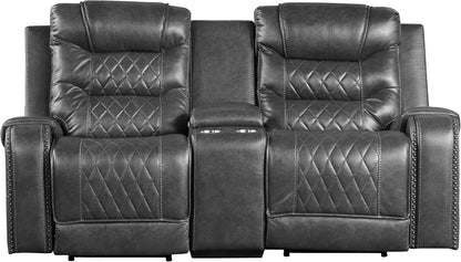 Lexicon Home Theater Seating: Microfiber Power Reclining Loveseat, Grey