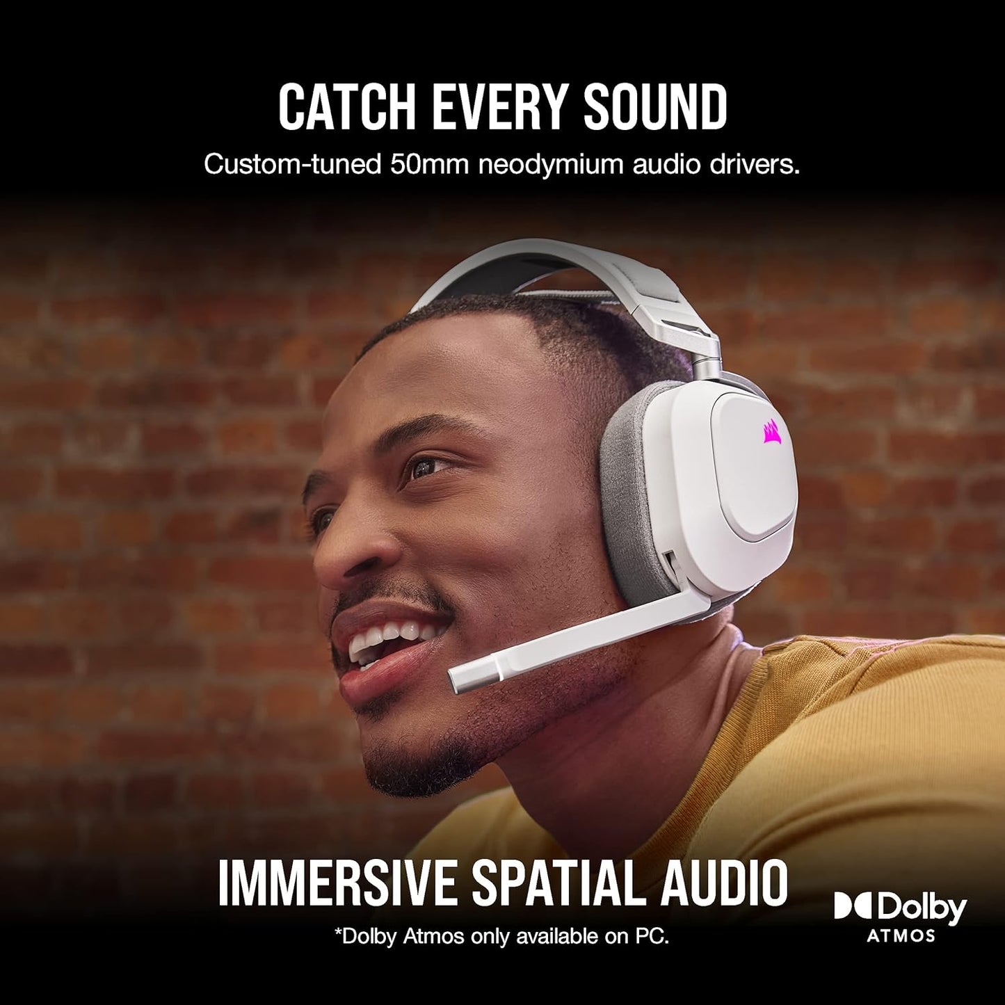 Corsair CA-8910126 HS80 RGB Wireless Gaming Headset - White (Renewed)