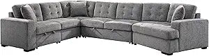 Lexicon Millstone Gray Chenille Sectional Sofa with Ottoman & Bed