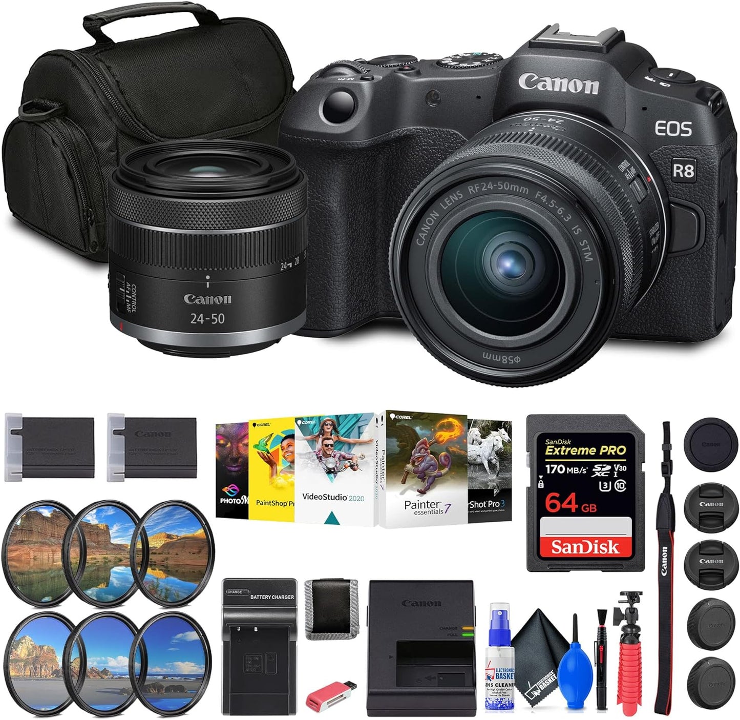 Canon EOS R8 Kit: RF 24-50mm Lens, 64GB, Software - Renewed