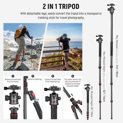 Neewer 10081590@@##1 66" Carbon Fiber Camera Tripod