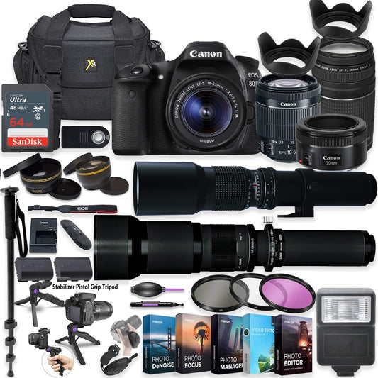 Canon EOS 80D DSLR Camera Bundle with Lenses & Accessories (Renewed)
