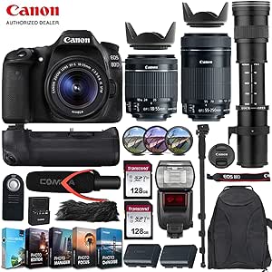 Canon EOS 80D DSLR Camera Bundle - 18-55mm, 55-250mm Lens