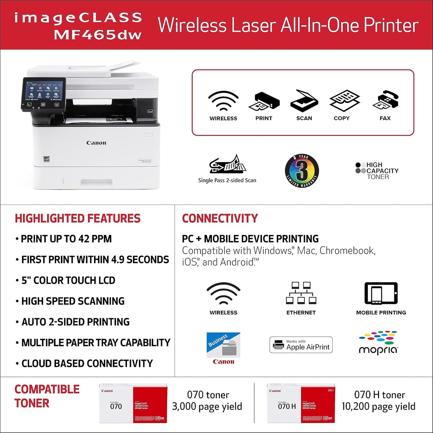 Canon 5951C005 imageCLASS MF465dw Wireless Laser Printer