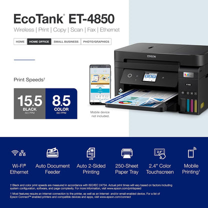 Epson C11CJ60201-N EcoTank ET-4850 Wireless All-in-One (Renewed Premium)