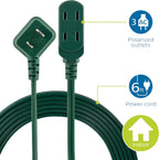 Philips SPS1031GA/27 6 Ft 3-Outlet Flat Plug Green Extension Cord