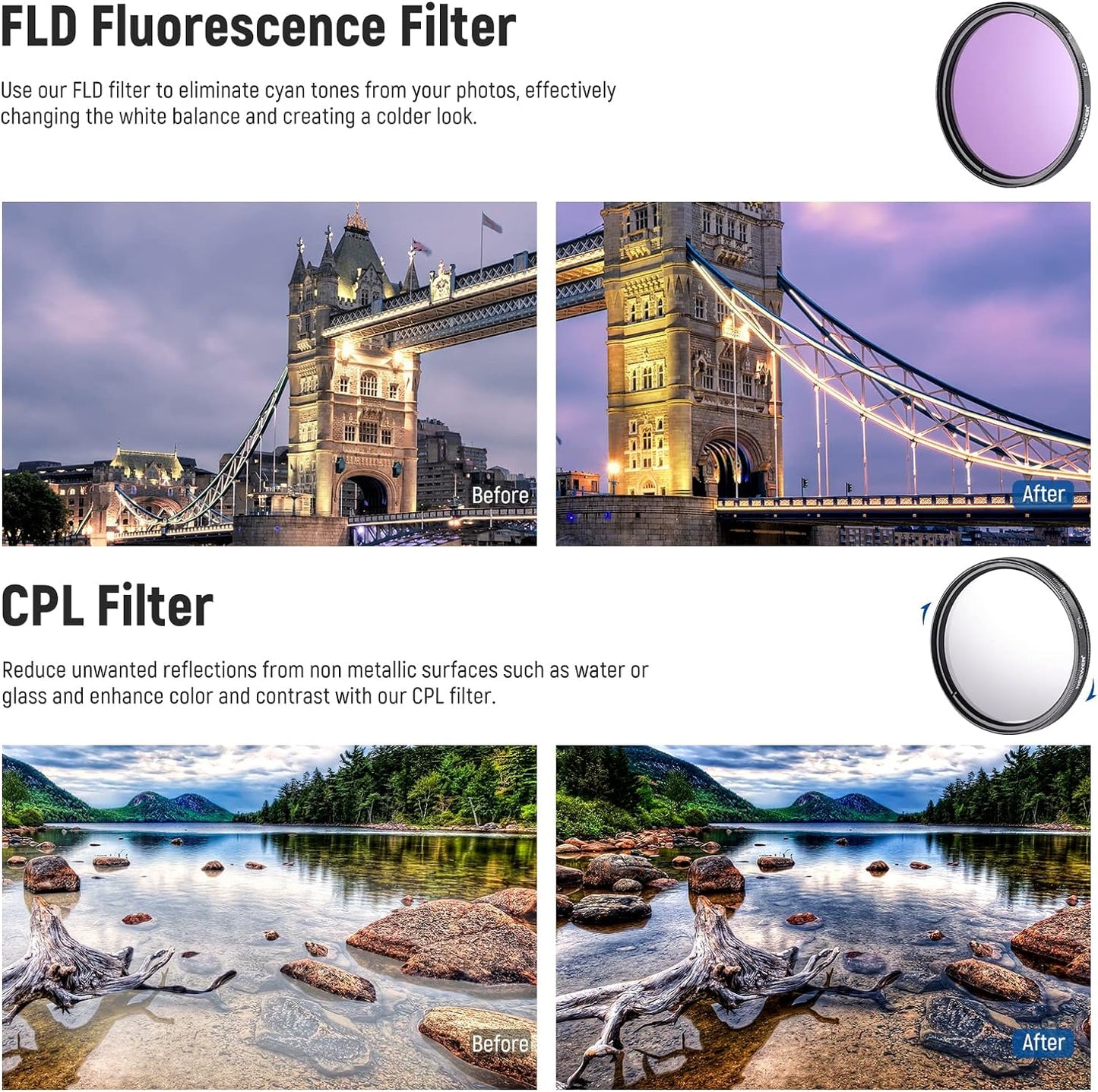 Neewer 10101900 52mm Lens Filter Set Macro ND UV CPL FLD