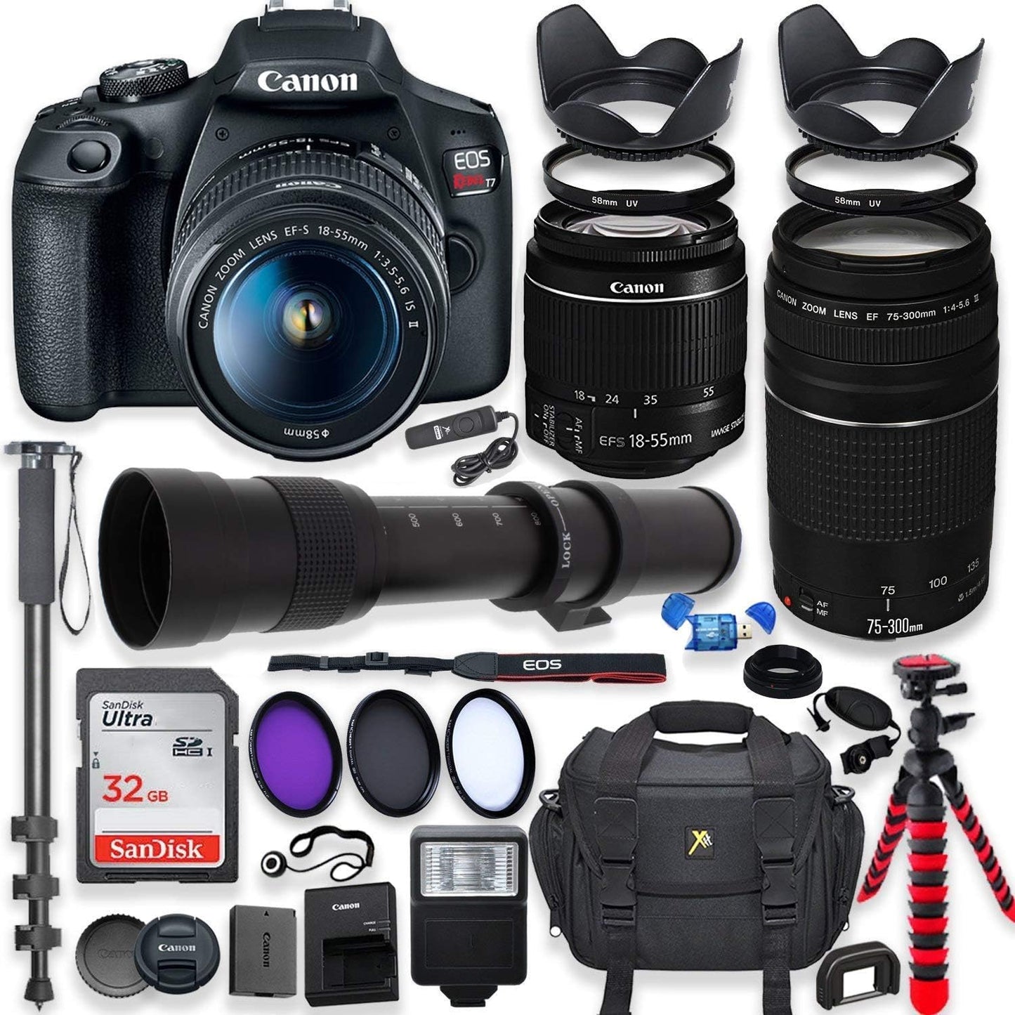Canon 2000D EOS Rebel T7 DSLR 18-55mm Lens Bundle (Renewed)
