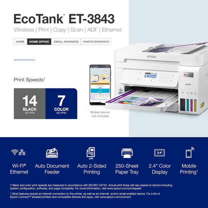 Epson C11CJ61205-N EcoTank ET-3843 All-in-One Printer (Renewed)