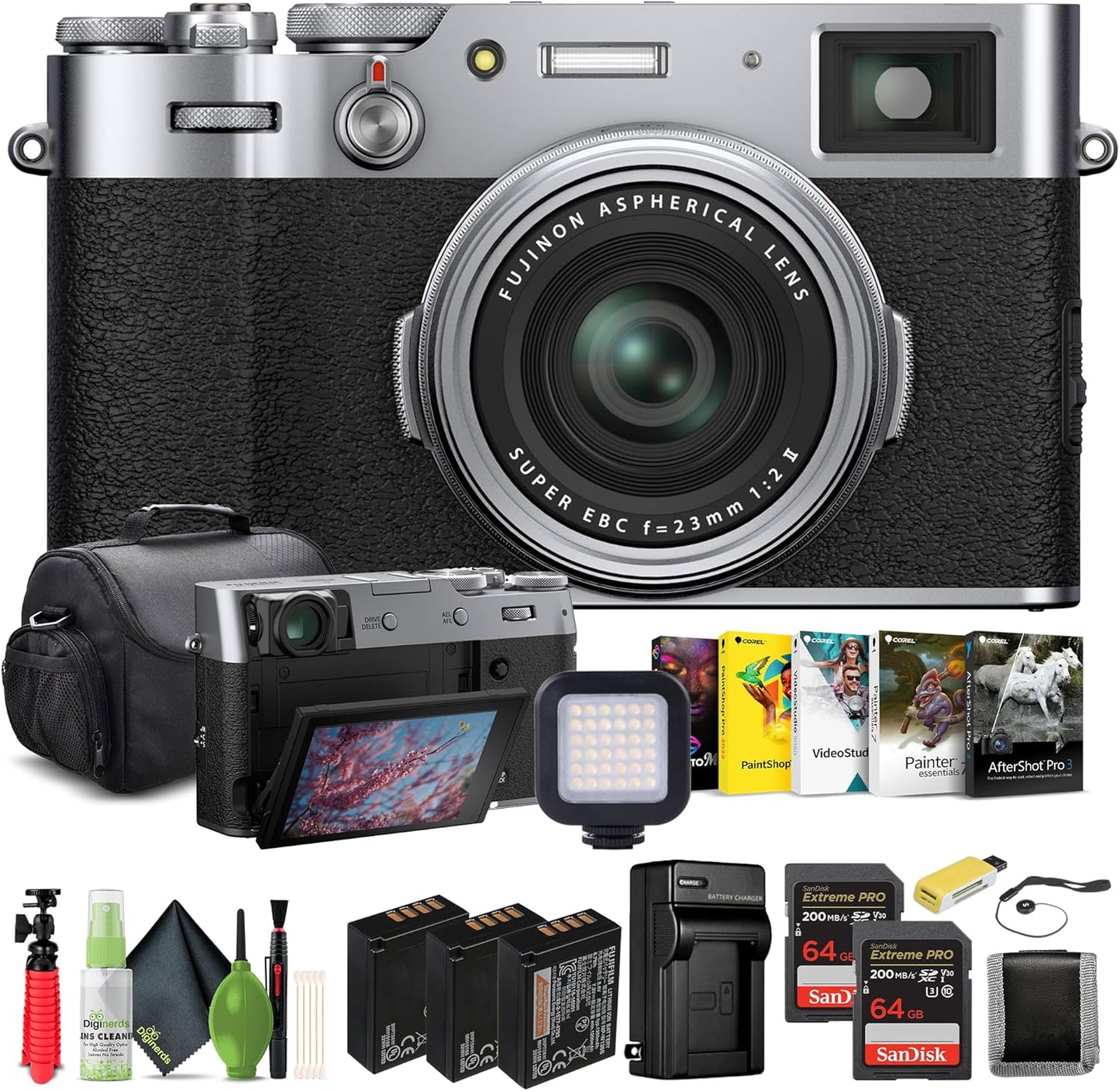 Fujifilm X100V Digital Camera Silver Bundle Accessories