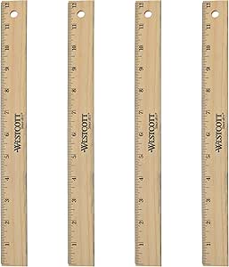 Westcott 17142 12-Inch Beveled Edge Wood Ruler 4-Pack