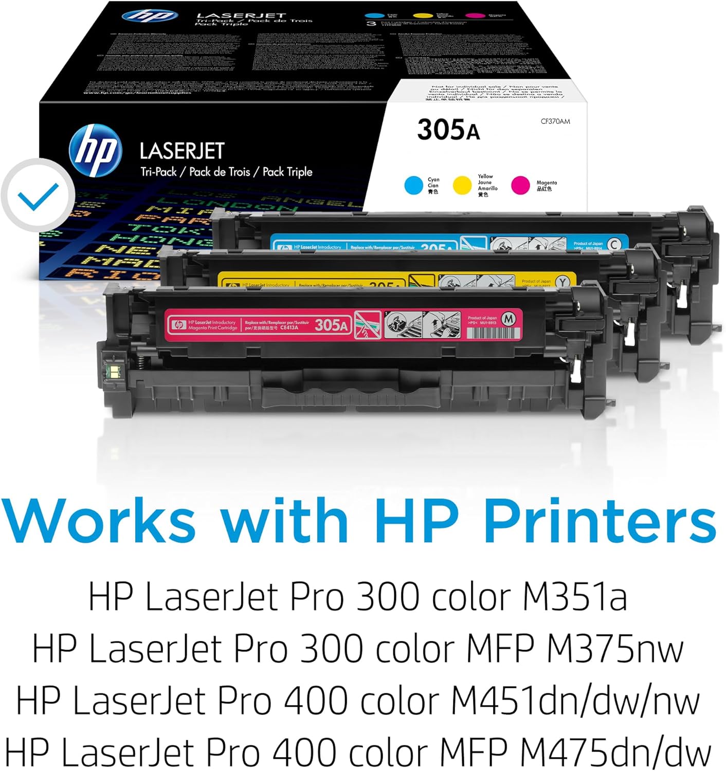 HP CF370AM 305A Cyan Magenta Yellow Toner Cartridge 3-Pack