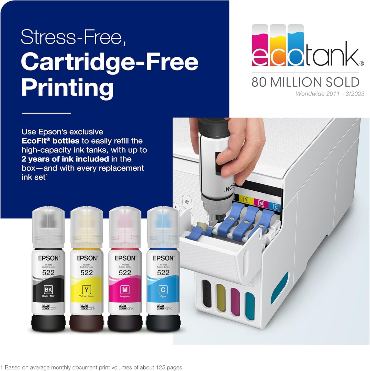 Epson EcoTank ET-2803 Cartridge-Free Wireless Printer Renewed