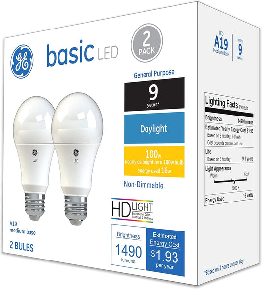 GE 37027 Basic 100 Watt Daylight LED Bulbs 2-Pack