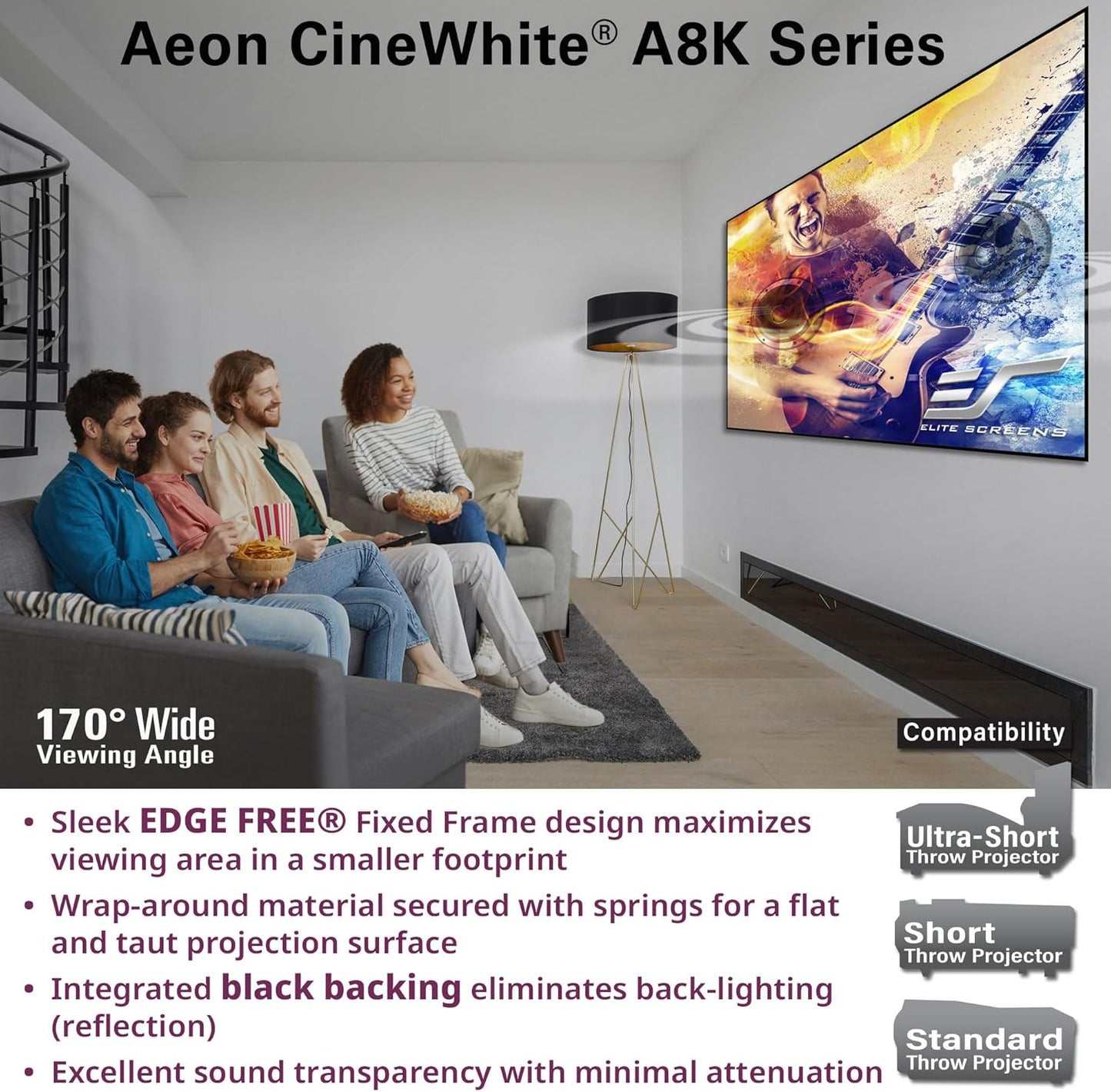 Elite Screens AR138CA8K-WIDE Aeon CineWhite 138" Acoustically Transparent Screen