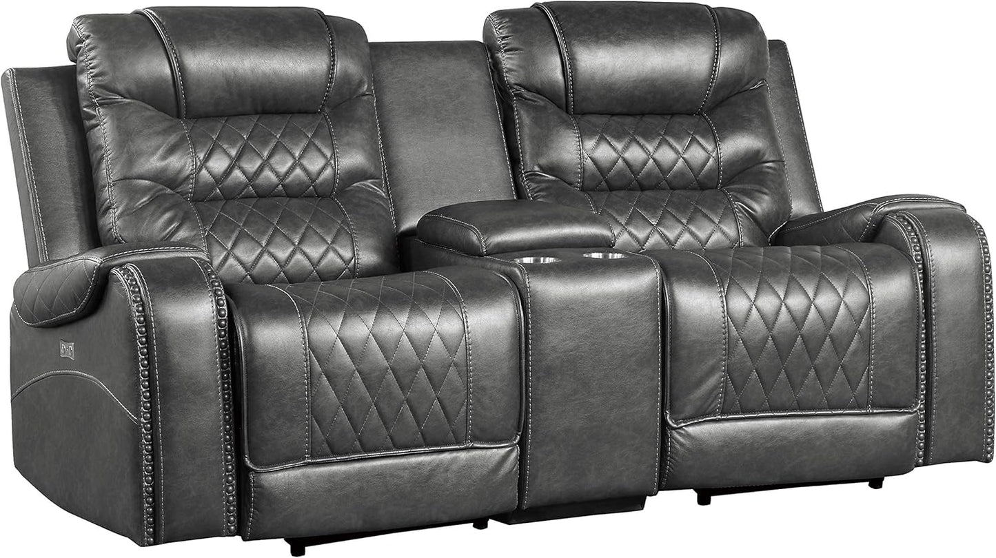 Lexicon Home Theater Seating: Microfiber Power Reclining Loveseat, Grey
