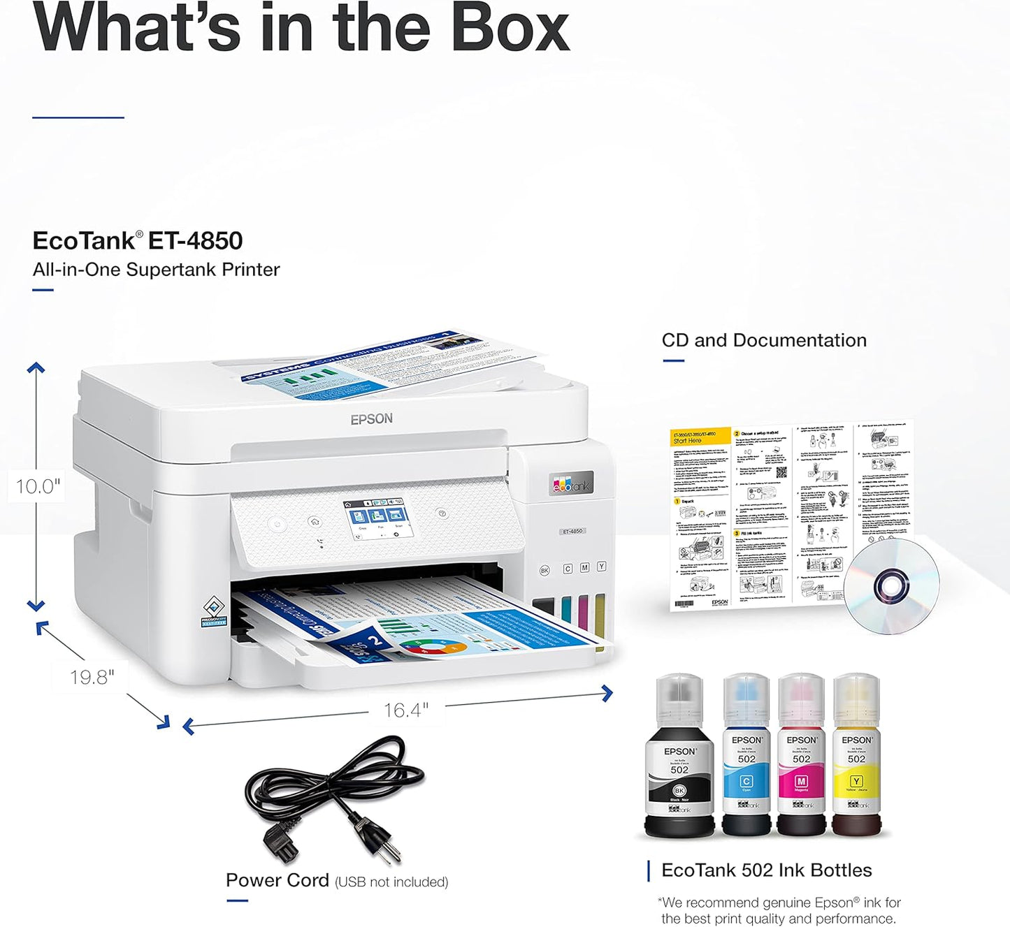 Epson ET-4850 White EcoTank Wireless All-in-One Printer