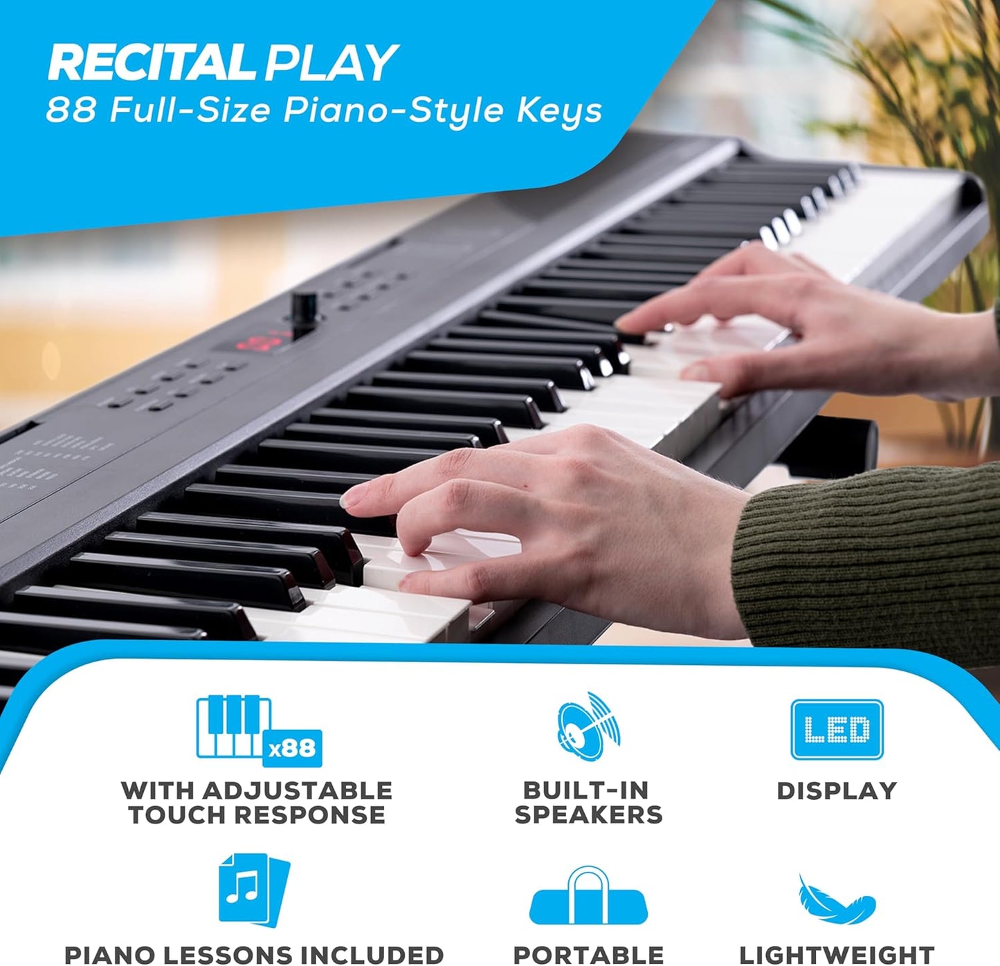Alesis RECITAL PLAY 88-Key Digital Piano Keyboard Bundle