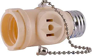 GE 54180 2-Outlet Socket Adapter with Pull Chain