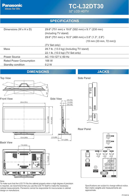 Panasonic TC-L32DT30 32-Inch 1080p 3D LED HDTV