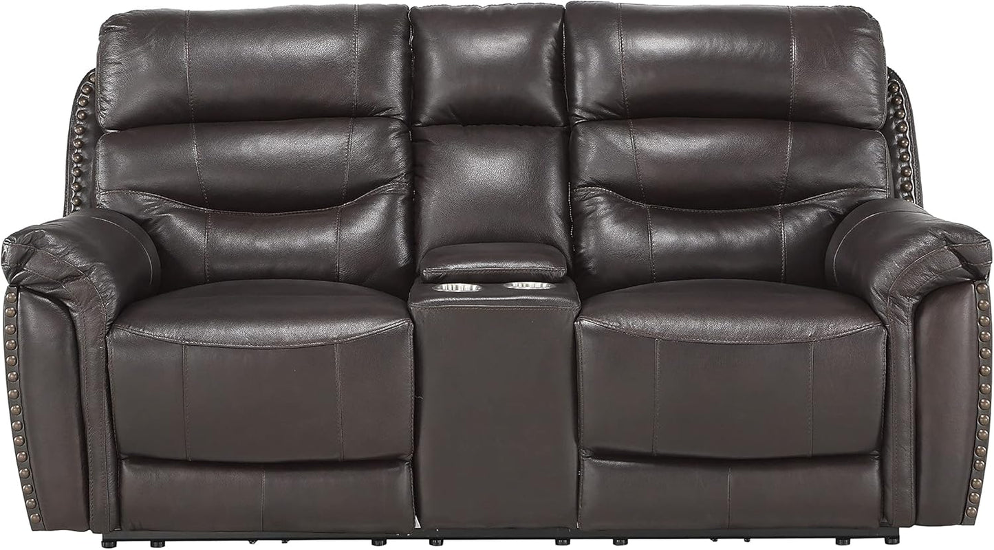 Lexicon Lazarus Leather Power Reclining Loveseat Console