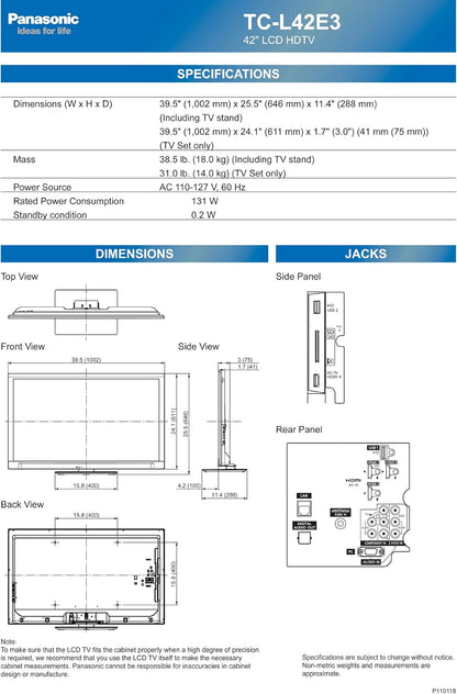 Panasonic TC-L42E3 42-Inch 1080p LED-LCD HDTV