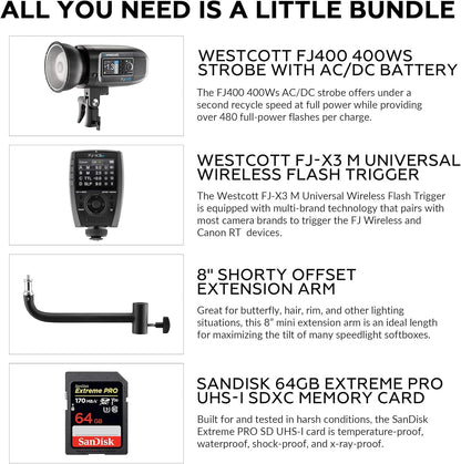 Westcott FJ400 400W Strobe Kit with Trigger, Arm, SD Card