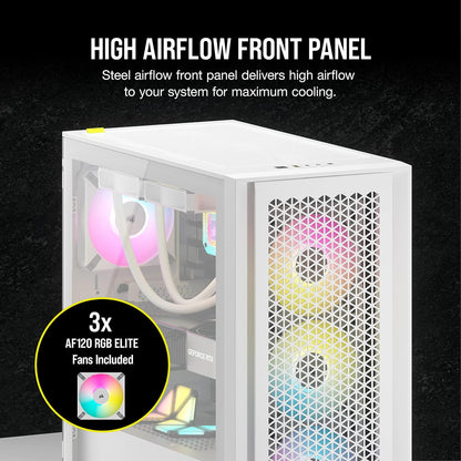 Corsair iCUE 4000D RGB Airflow: White Mid-Tower Case, 3x AF120 RGB Fans