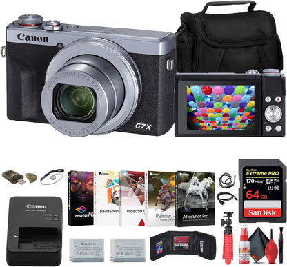 Canon 3638C001 PowerShot G7 X Mark III Silver Camera Bundle Renewed