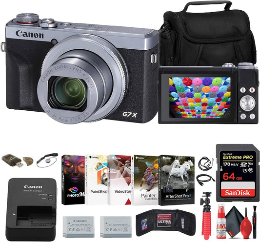 Canon 3638C001 PowerShot G7 X Mark III Silver Camera Bundle Renewed