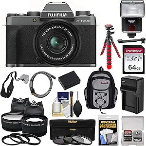 K&M Fuji X-T200 Camera Kit: 64GB, Flash, 2 Lenses