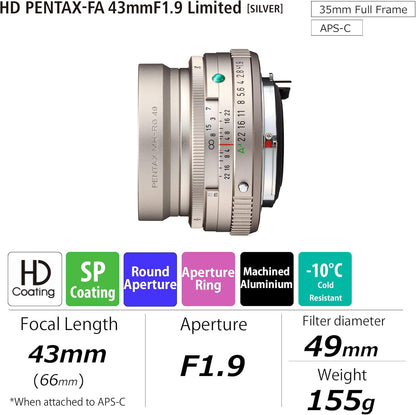 Pentax 20150 HD 43mm F1.9 Limited Silver Prime Lens