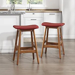 Lexicon 194840166061 Tiernan Saddle Seat Counter Stools - Matte Red - Set of 2