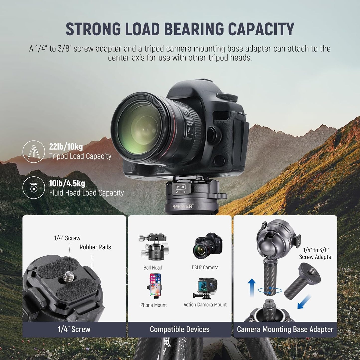 Neewer TP62 LITETRIP LT32 Carbon Fiber Travel Tripod