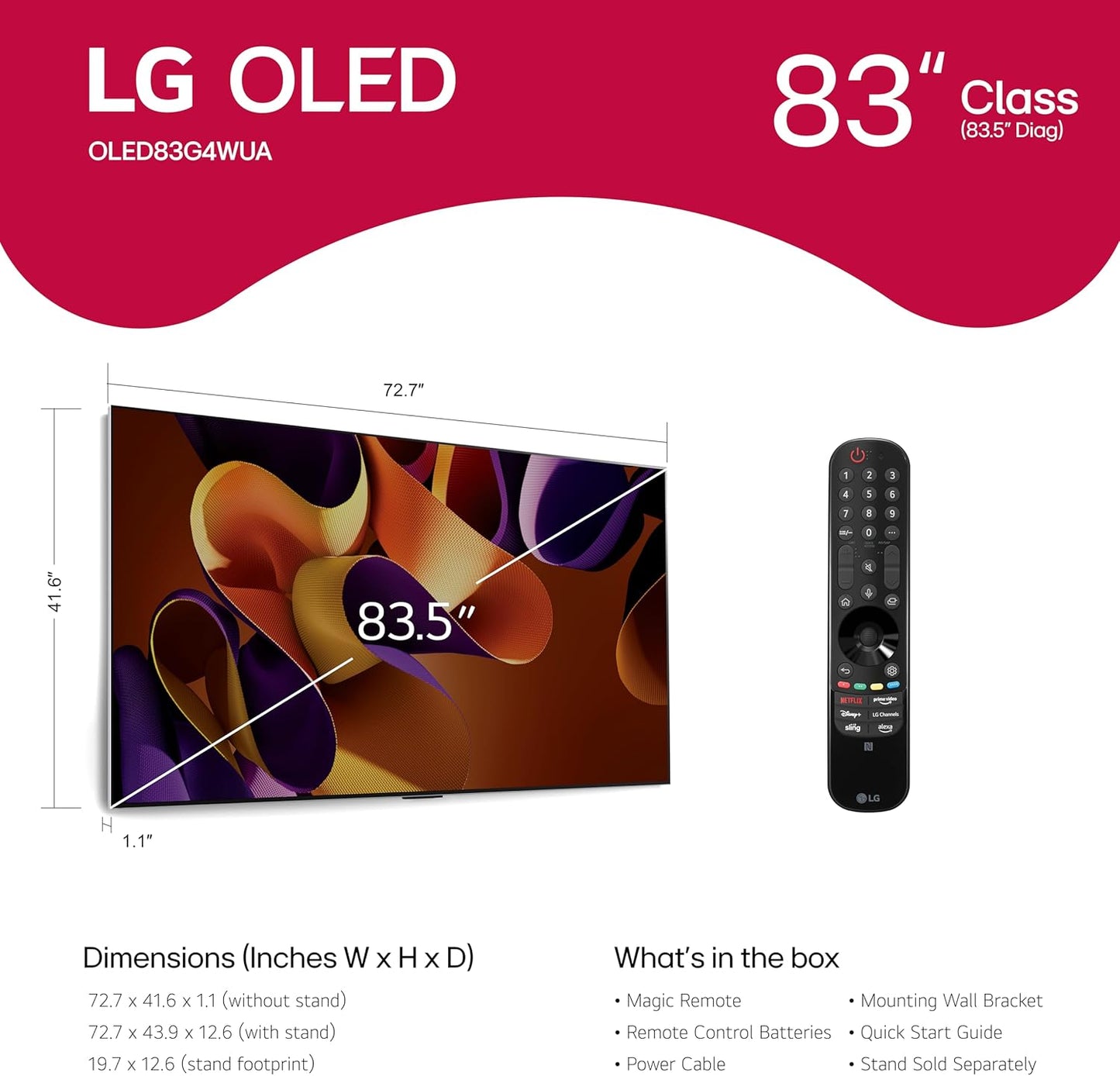 LG OLED83G4WUA 83-Inch OLED evo 4K Smart TV 2024