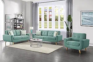 Lexicon Mckinley Teal Tufted 3-Piece Sofa Set