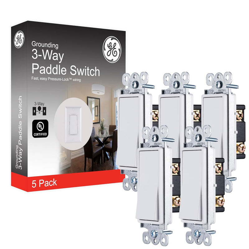 GE 44026 Paddle Rocker 3-Way Light Switch 5-Pack — main product image